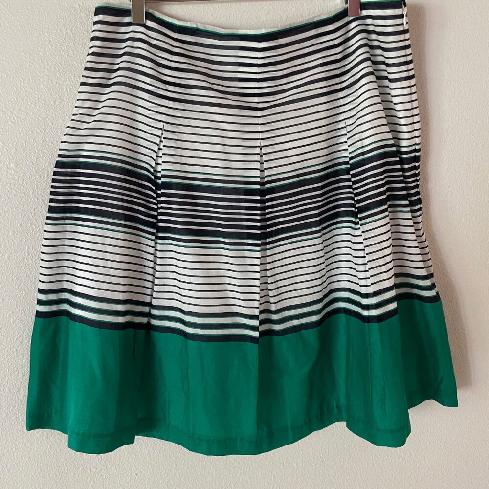 Talbot's Emerald Green Navy Blue White Stripes A-Line Pleated Skirt Size 16P